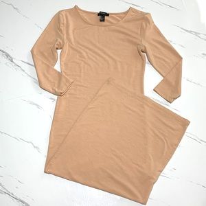 FOREVER 21 Nude Brown Soft casual Bodycon 3/4 Sleeves Dress Size Small